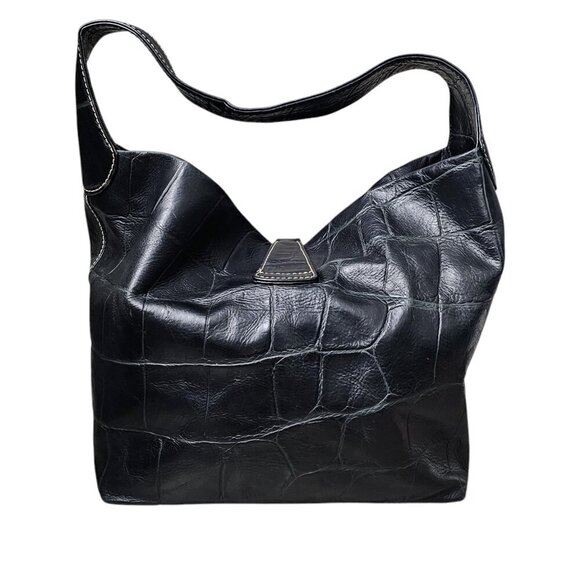 DOONEY & BOURKE Croc Embossed Leather Hobo Clip Black Sac Bag Shoulder Bag - Picture 10 of 15